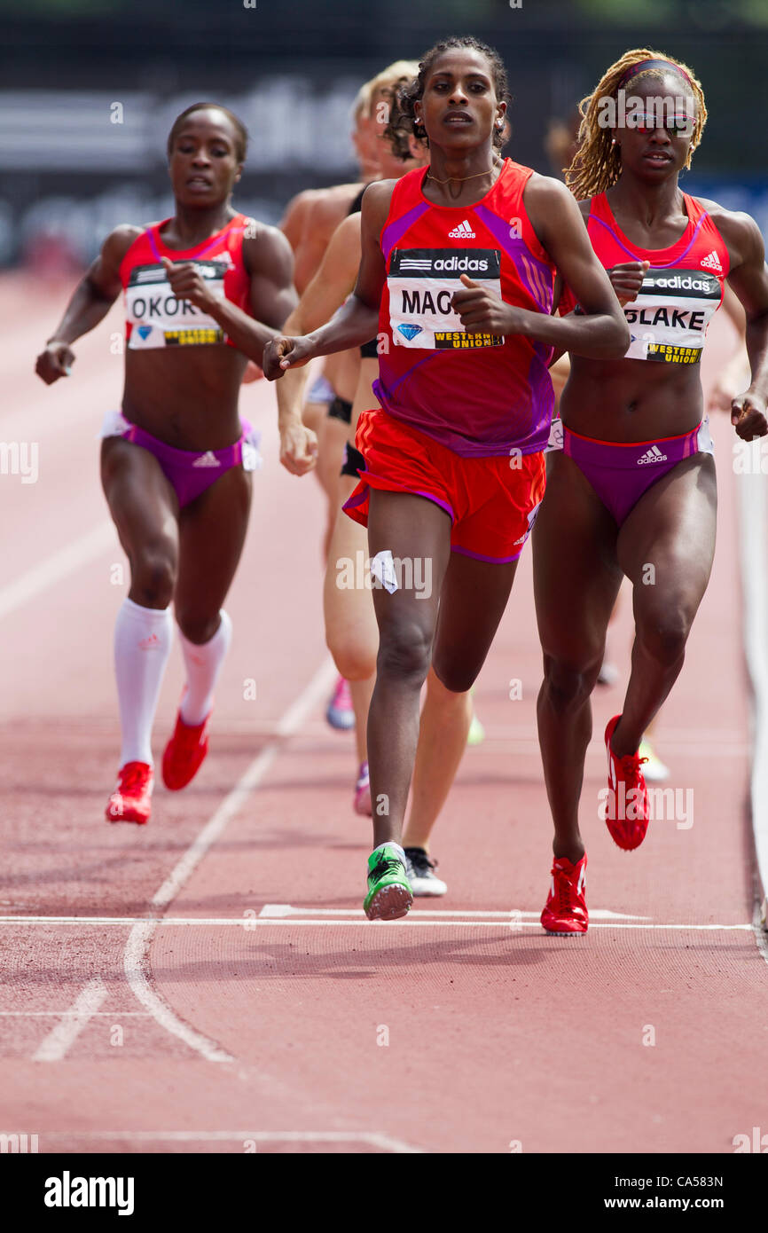 Fantu Magiso (ETH) winner of the  Women's 800m at the 2012 NYC Grand Prix,  Icahn Stadium, Randall's Island, New York Stock Photo
