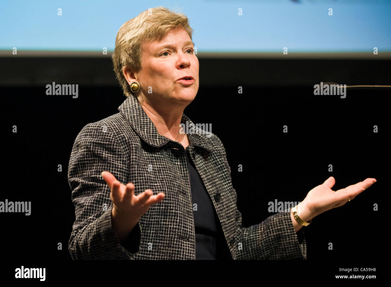Rose Gottemoeller, American Under Secretary of State for Arms Control and International Security giving The Joseph Rotblat Lecture 2012 at The Telegraph Hay Festival 2012, Hay-on-Wye, Powys, Wales, UK Stock Photo