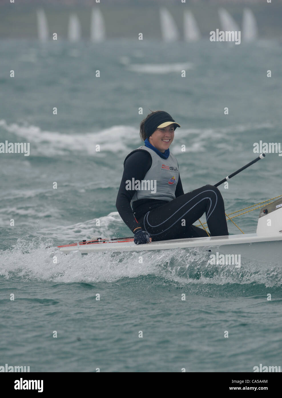 9.06.2012 Weymouth, England. Skandia Sail for Gold Regatta. Ireland's Annalise Murphy, Radial Medal Race in action at Weymouth and Portland Bay. Stock Photo