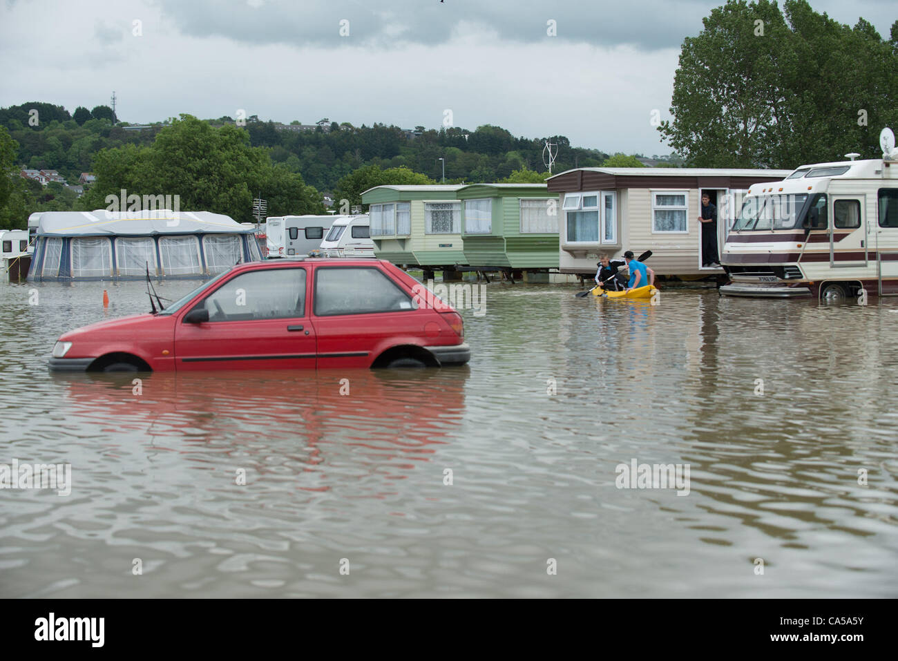 Flooding aberystwyth holiday village caravan hires stock photography