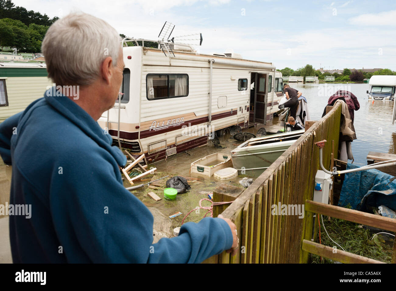 Flooding aberystwyth holiday village caravan hires stock photography