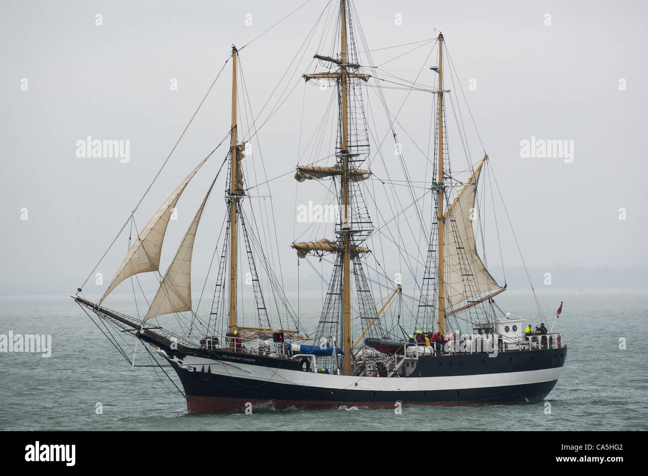 The three masted 45m steel hulled Pelican of London sailing ship racing from Southend, Essex to Portland, Dorset. Stock Photo
