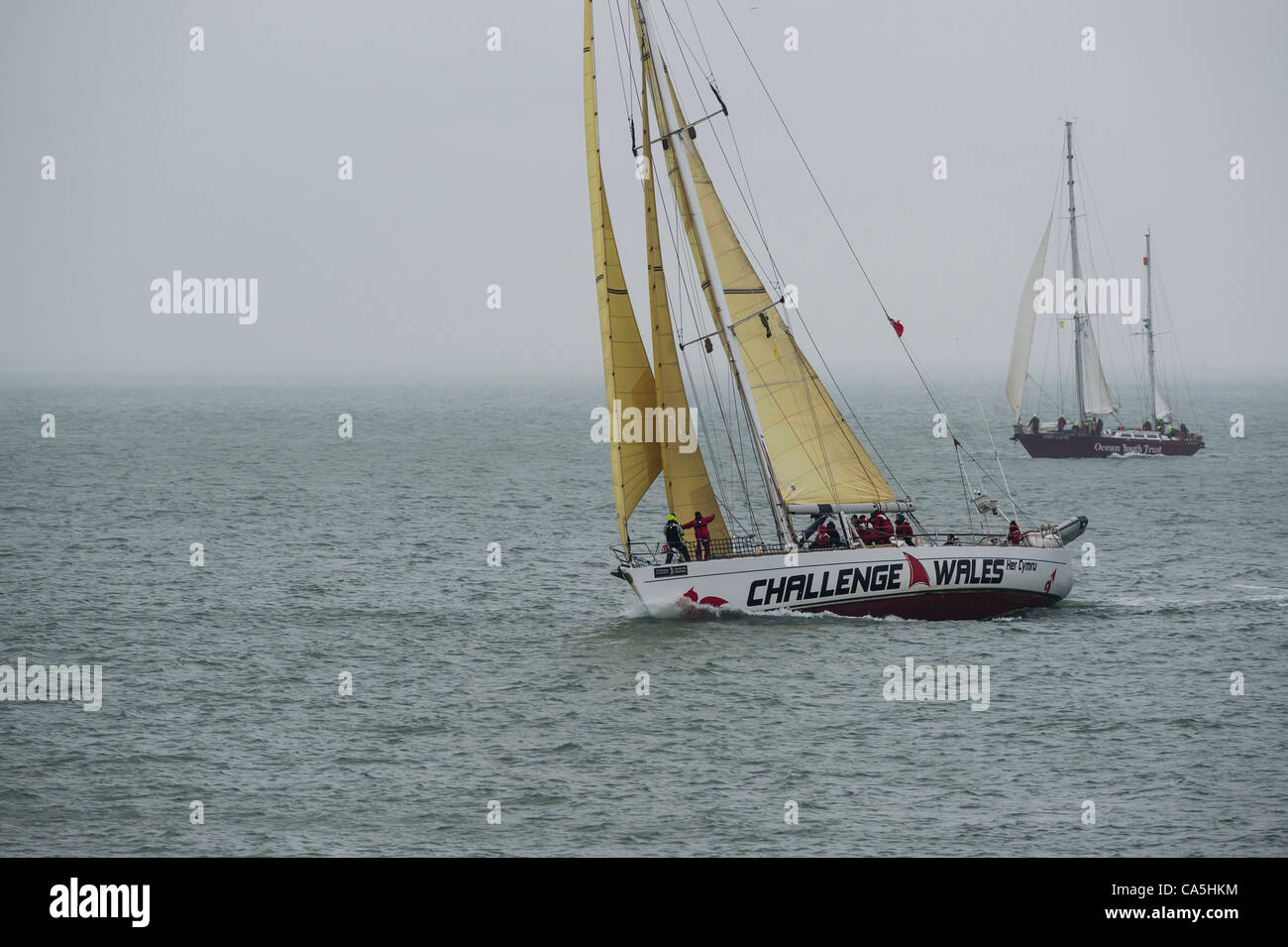 The 22m steel hulled sailing ship, Challenge Wales, racing from Southend,Essex to Portland,Dorset part of ASTO small ships race. Stock Photo