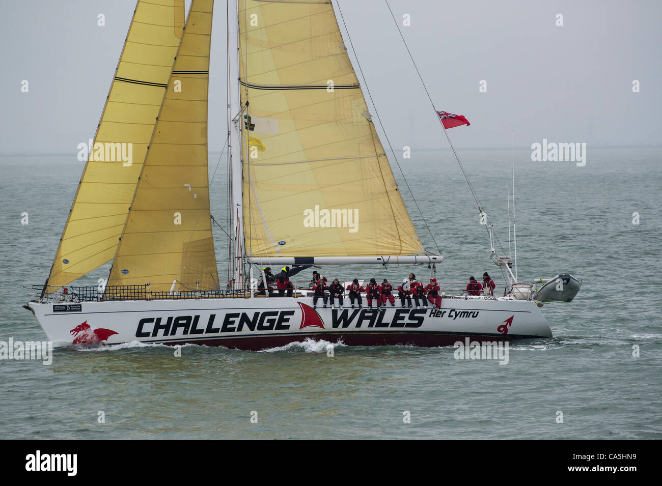 The 22m steel hulled sailing ship, Challenge Wales, racing from Southend,Essex to Portland,Dorset part of ASTO small ships race. Stock Photo