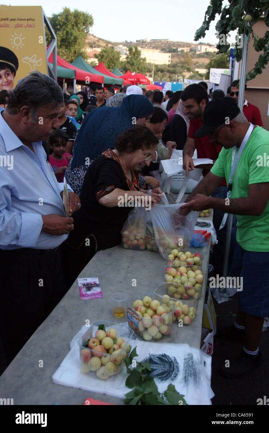 June 15, 2012 - Ramallah, West Bank, Palestinian Territory - Palestinians take part in the opening of ''Apricot Exhibition'' in the village of Jaffna in the  West Bank city of Ramallah, Thursday June 14, 2012  (Credit Image: © Issam Rimawi/APA Images/ZUMAPRESS.com) Stock Photo