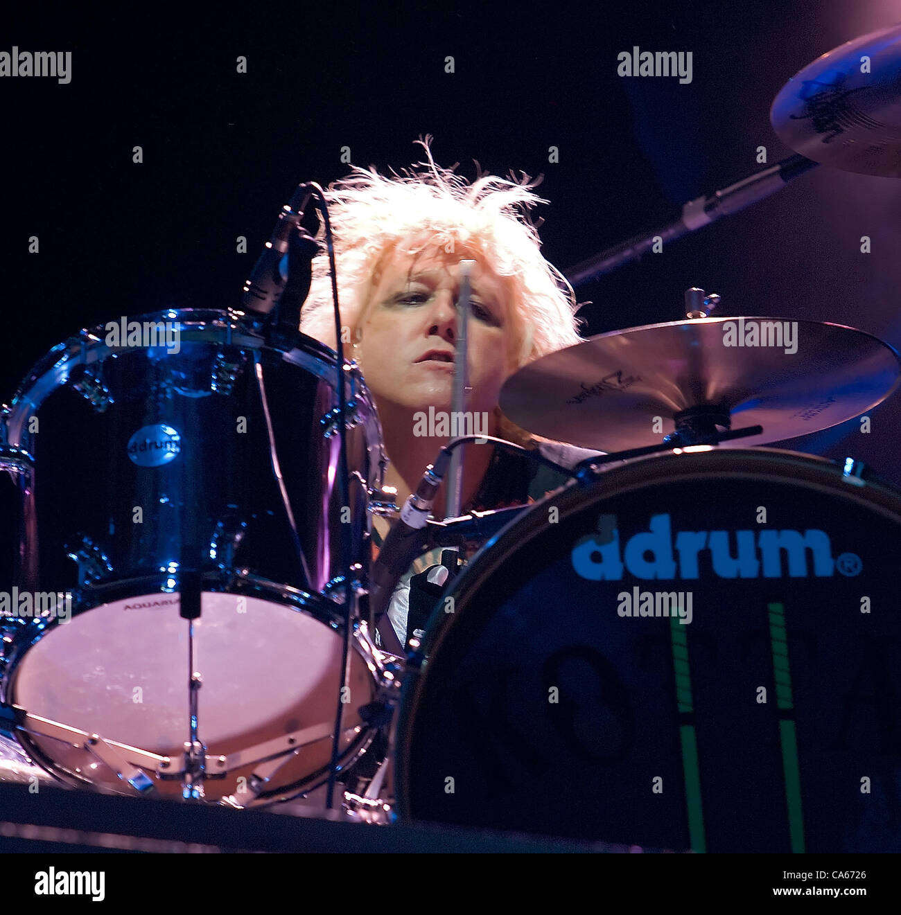 June 12, 2012 - Morrison, CO, USA - Drummer JAMES KOTTAK of the Scorpions performs to a sold out crowd at Red Rocks Amphitheater Tuesday night. (Credit Image: © Hector Acevedo/ZUMAPRESS.com) Stock Photo
