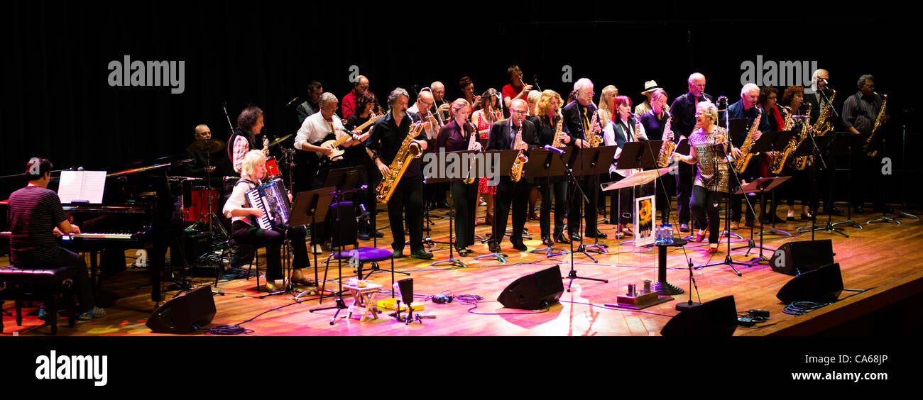 Annie Whitehead's World Music WOrkshop Band performing at POEM 2012 Poetry Olimpics, Queen Elizabeth Hall Stock Photo