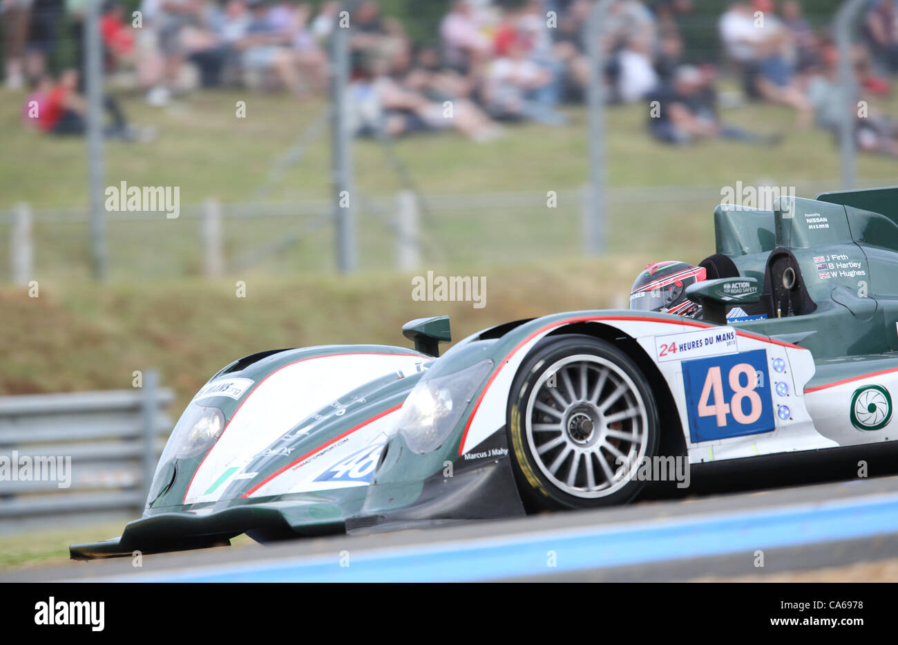 14.06.2012. Le Mans, France. The LMP2 class Oreca 03 of Murphy Prototypes with drivers Jody Firth, Brendon Hartley and Warren Hughes in action during the qualifying for the 80th 24 Hours Race of Le Mans on the Circuit de la Sarthe in Le Mans, France 14 June 2012. Stock Photo