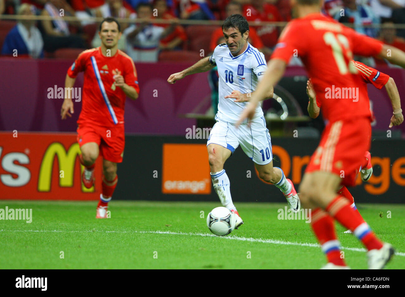 16.06.2012. Warsaw, Poland. EUROPEAN CHAMPIONSHIP, GREECE - RUSSIA, GIORGOS KARAGOUNIS (GRE)scores late in the first half to put Greece 1-0 in the lead Stock Photo