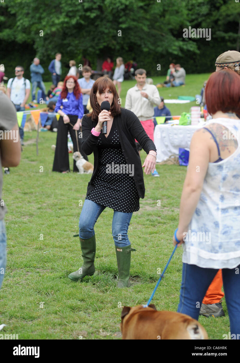 Brighton UK 17 June 2012 - Celebrity judge Annabel Giles interviews some of the contestants at The Bark in The Park event Stock Photo