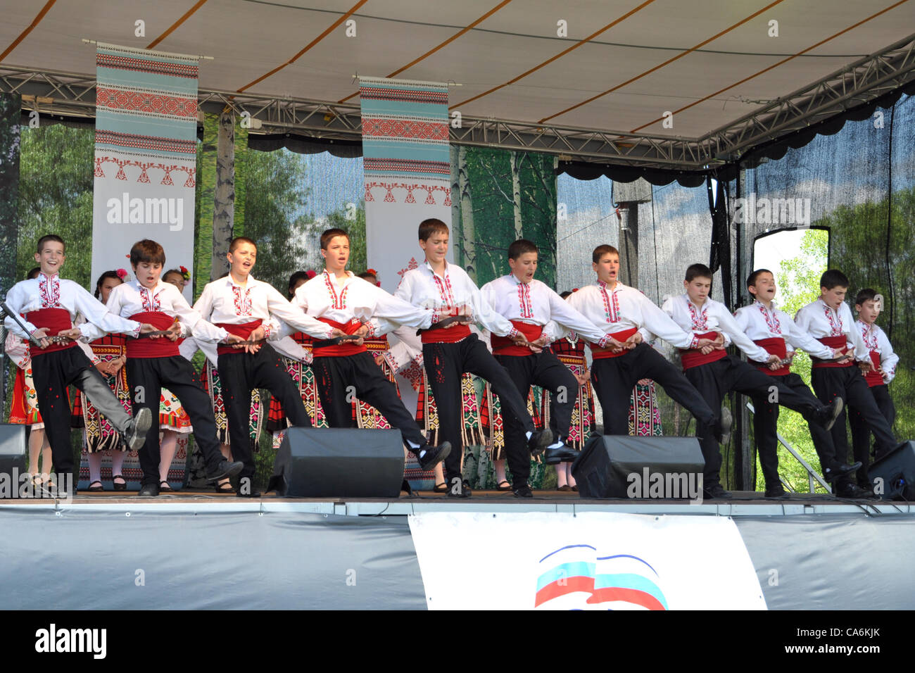 'Zvanche' folklore ensemble for children and adolescents (Bulgaria) perform on stage Stock Photo