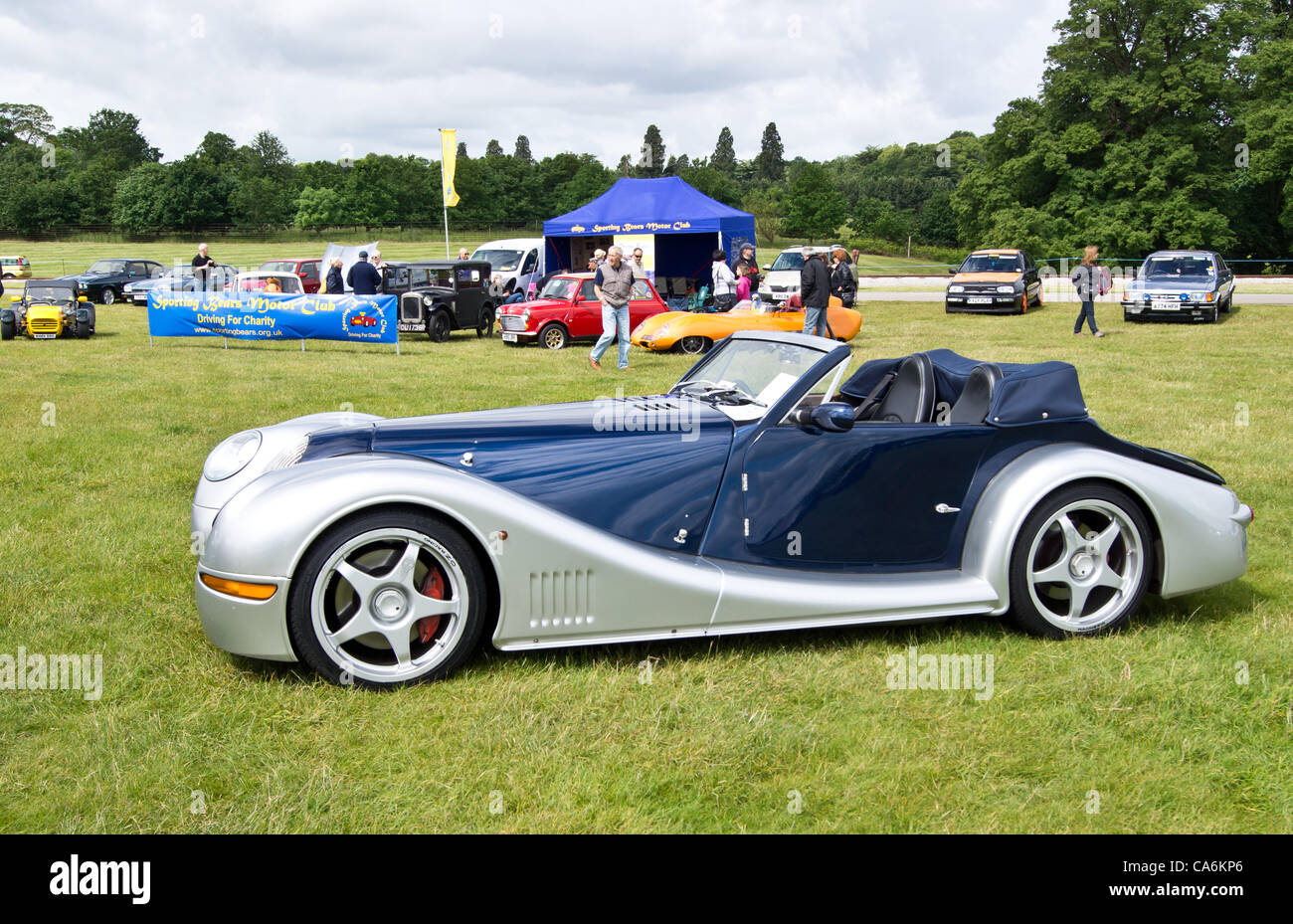 Woburn Bedforshire UK A Morgan Aero 8 series 1 with series 2 modifications  on display for all to see  at the classic car day Stock Photo