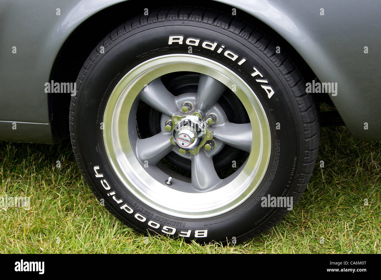 Woburn Bedforshire UK A 1966 Ford Mustang V8 fastback wheel close up on ...