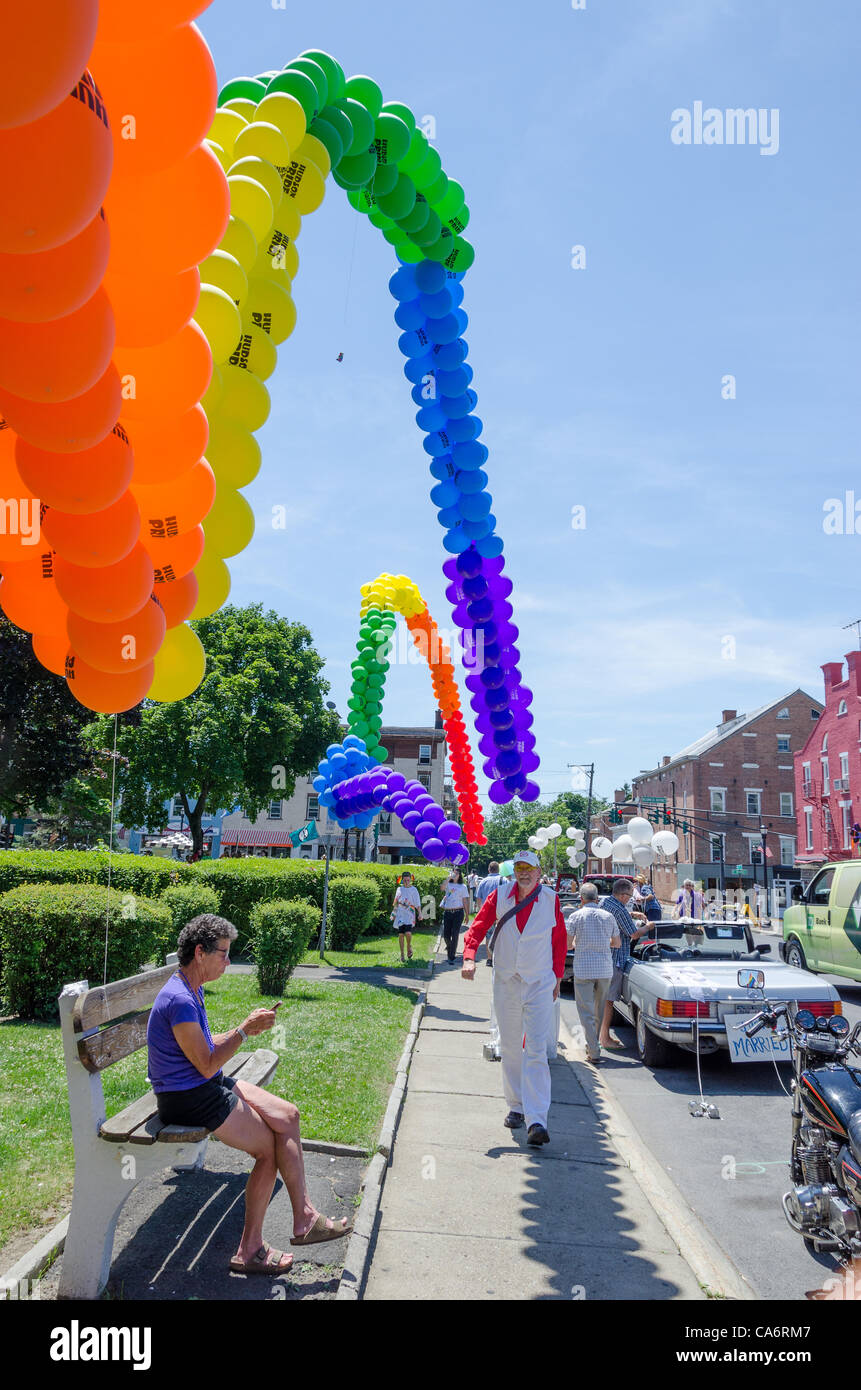 Hudson, New York, Saturday, June 16, 2012. Balloons, depicting the Gay
