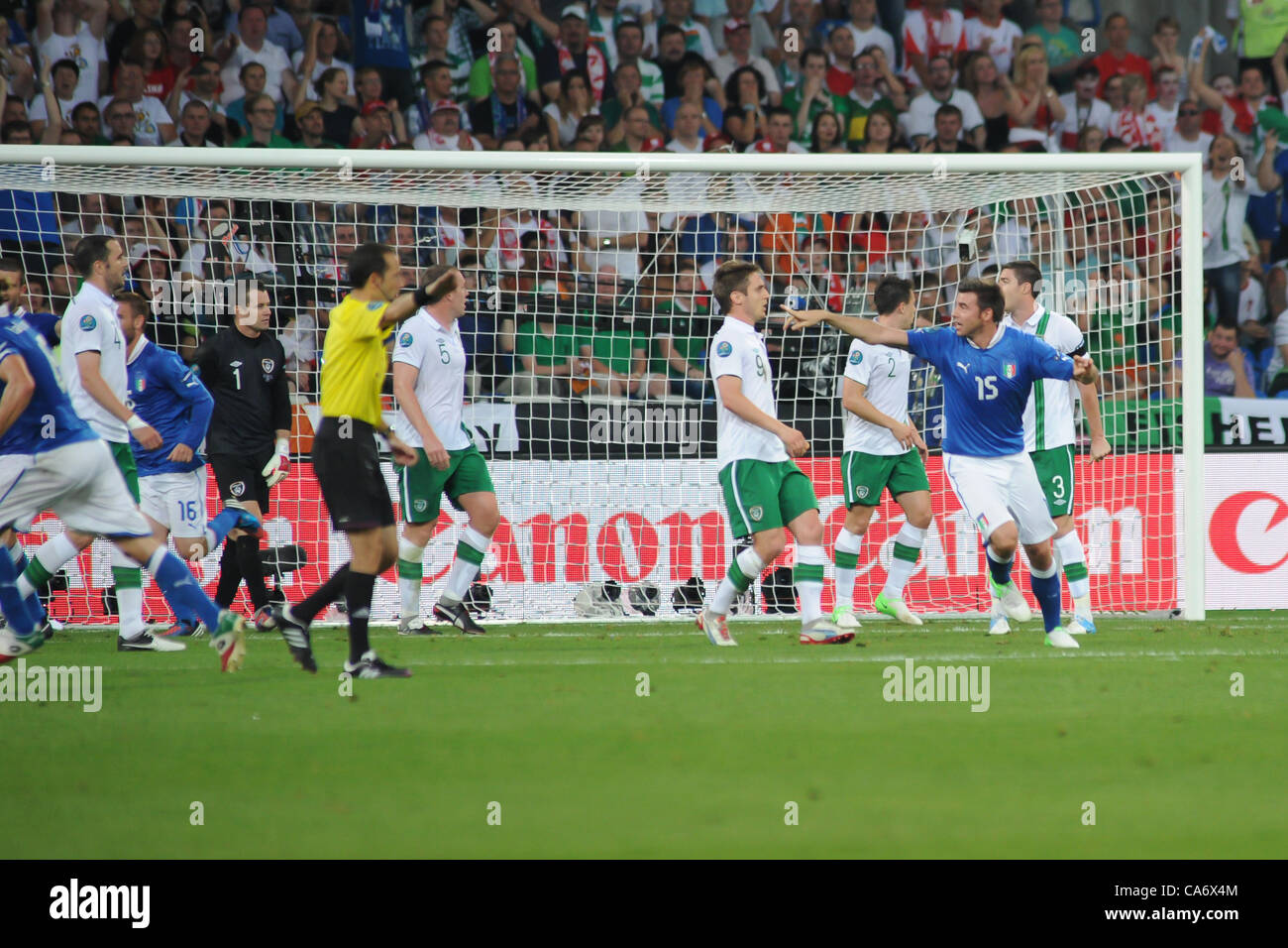 18.06.2012 , Poznan, Poland. Shay Given (Aston Villa FC) Rep of Ireland concedes the first goal during the European Championship Group C game between Italy and Ireland from the Municipal Stadium. Stock Photo