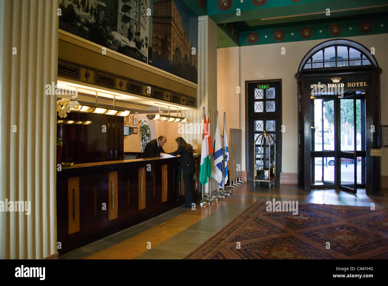 King David Hotel main entrance and reception. The hotel has hosted many