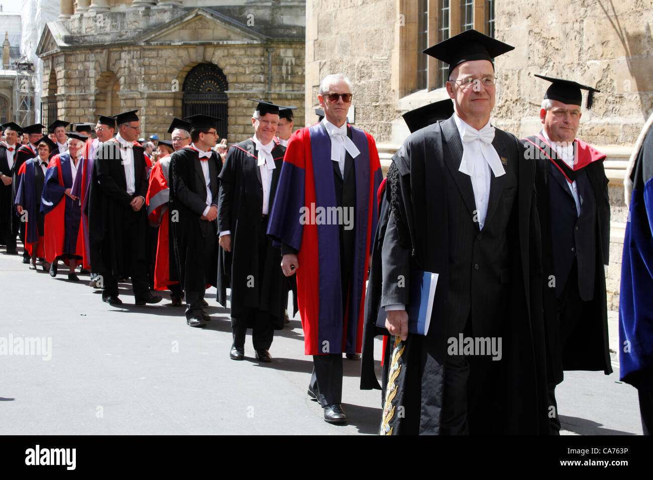 Oxford, UK. Wednesday June 20th 2012. Oxford. The traditional Encaenia procession. Encaenia is the ceremony at which the University of Oxford awards honorary degrees to distinguished men and women and commemorates its benefactors. Stock Photo