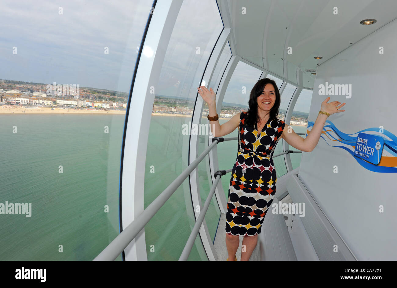 Official opening of the Sea Life Tower in the 2012 Olympic Sailing venue, Weymouth, Dorset, Britain. It is operated by the Merlin Entertainments Group. Marketing Manager for the tower Raquel Cubillo. 20/06/2012 PICTURE BY: DORSET MEDIA SERVICE Stock Photo