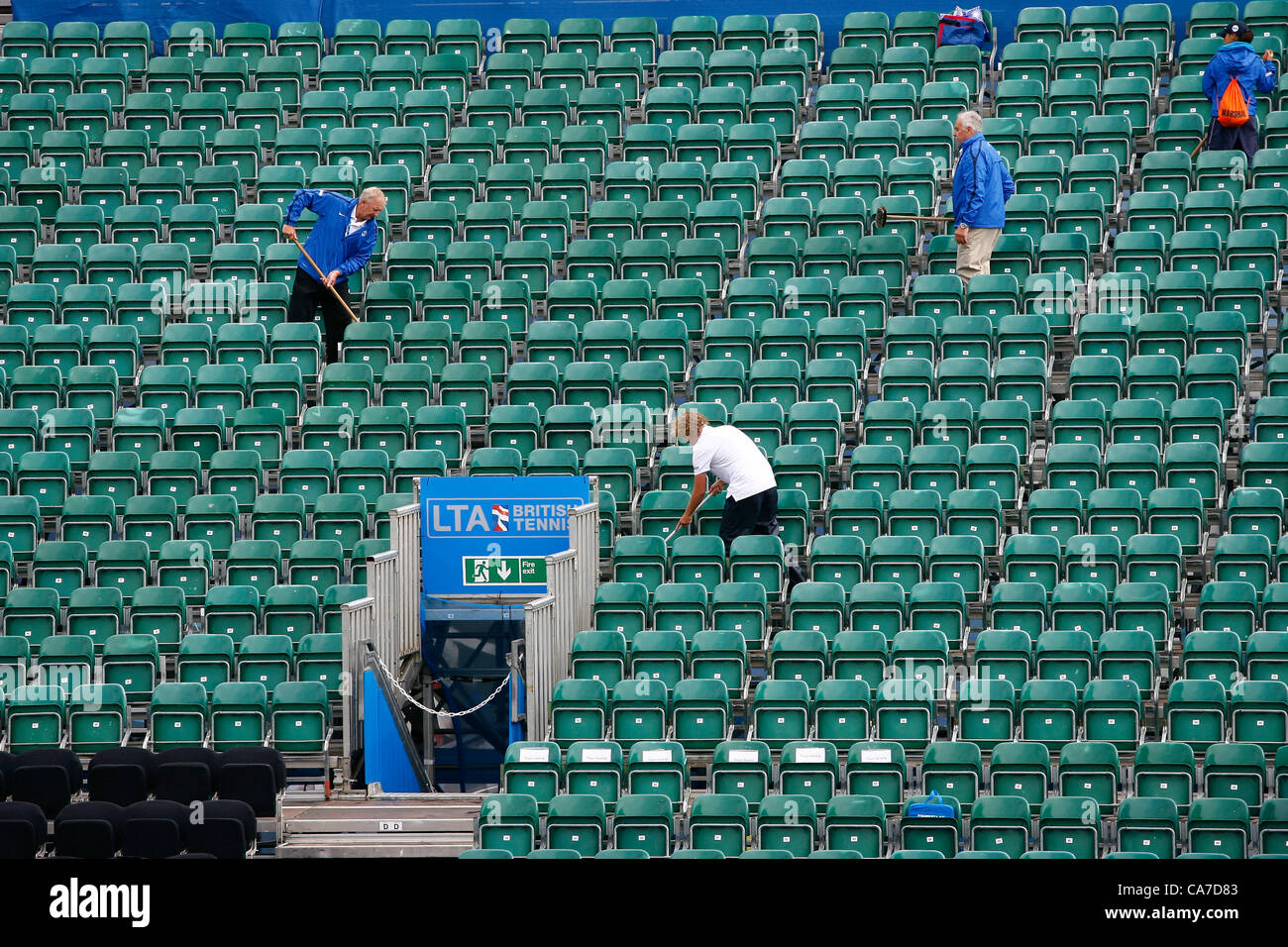 Clean up after rain delay on centre court ,Eastbourne Stock Photo