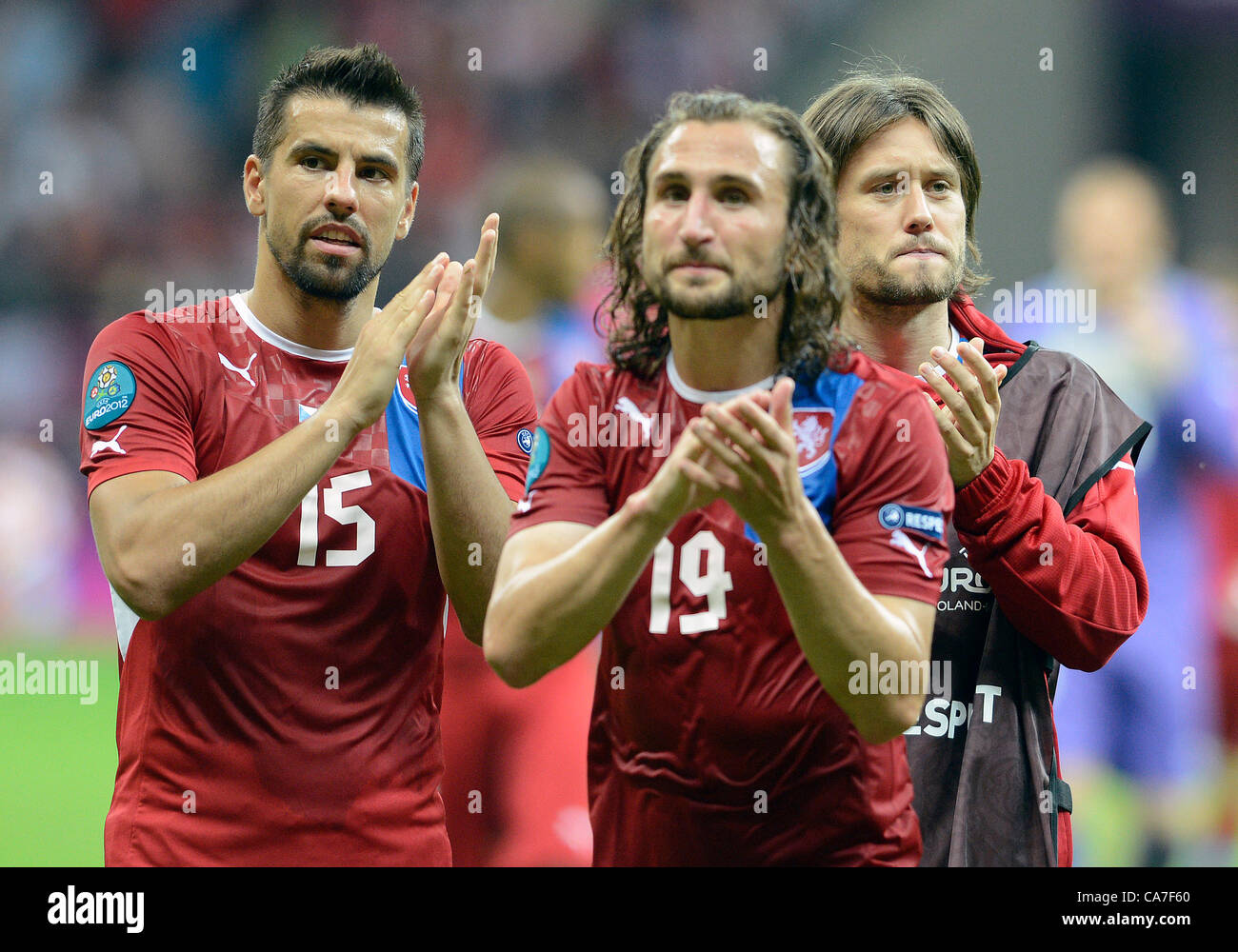 Tomaz Roziksty left to right: Milan Baros, Petr Jiracek, Tomas Rosicky (all CZE) thank ...