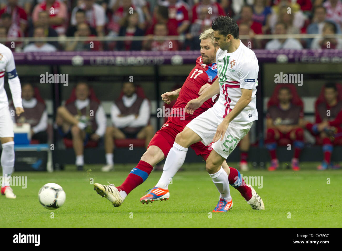 Tomas Hubschman (CZE), Helder Postiga (POR), JUNE 21, 2012 - Football / Soccer : UEFA EURO 2012 Quarter-final match between Czech Republic 0-1 Portugal at National Stadium in Warsaw, Poland. (Photo by Maurizio Borsari/AFLO) [0855] Stock Photo