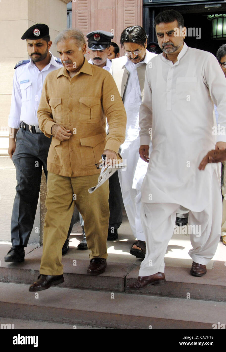 Punjab Chief Minister, Mian Shahbaz Sharif comes out at  provincial assembly building in Lahore on Friday, June 22, 2012. Stock Photo