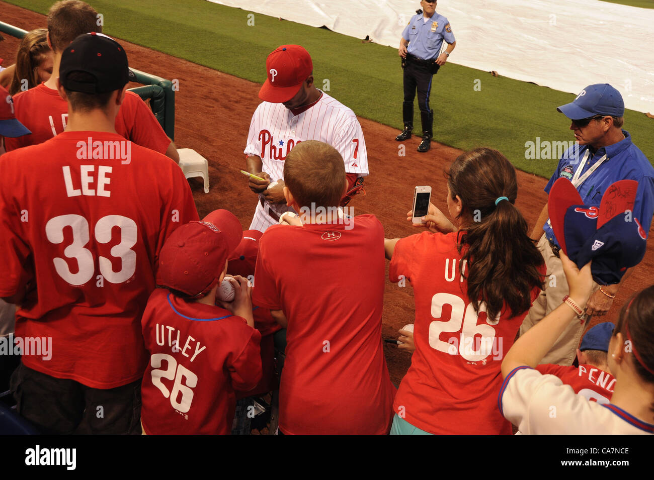 The Philadelphia Phillies 2nd baseman Michael Martinez signs autographs