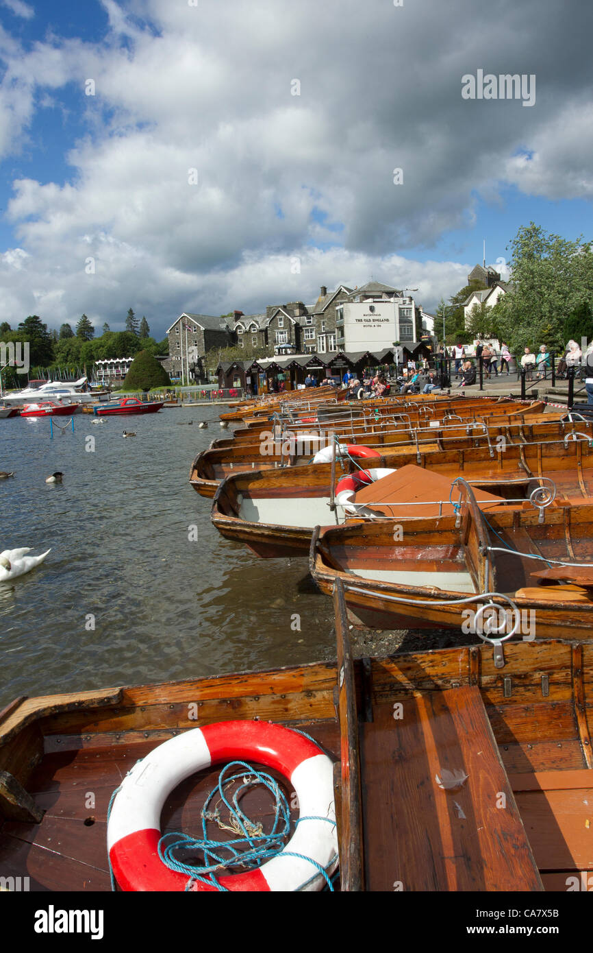 24th June Sunday 2012   Bowness Bay Cumbria  UK. The rowing boats pulled clear of the flooded lake. Credit Line : Credit:  Shoosmith Collection / Alamy Live News Stock Photo