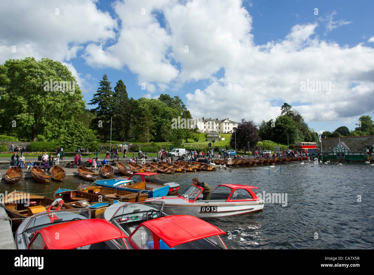 24th June Sunday 2012   Bowness Bay Cumbria  UK. The rowing boats pulled clear of the flooded lake. Credit Line : Credit:  Shoosmith Collection / Alamy Live News Stock Photo