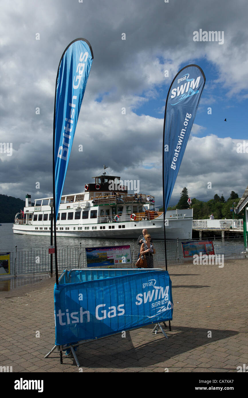 24th June Sunday 2012   Bowness Bay Cumbria  UK. Park and sail ferry service for the British Gas Great North Swim. The Swan steamer. Credit Line : Credit:  Shoosmith Collection / Alamy Live News Stock Photo