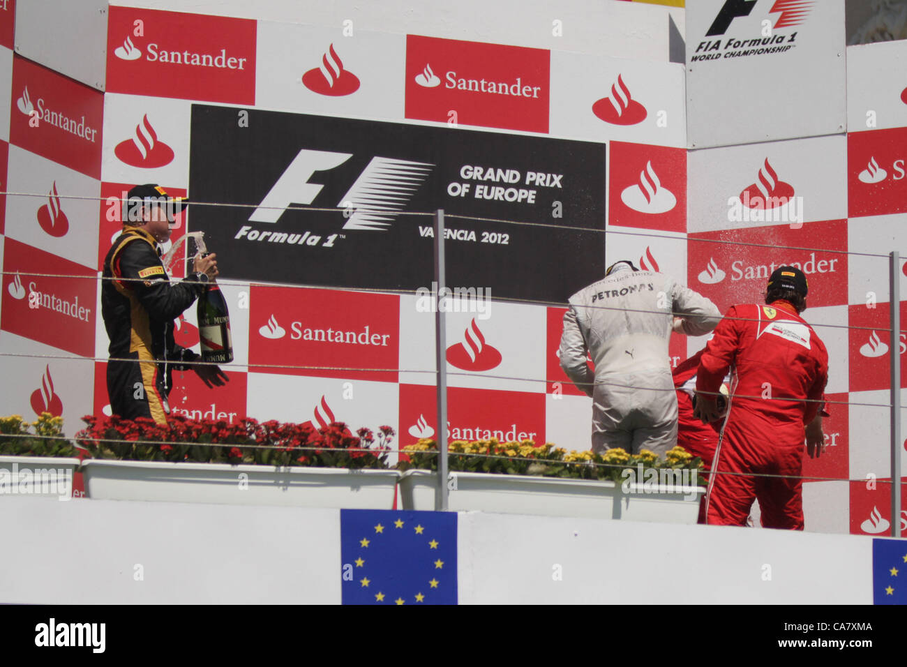 24.06.2012.  Valencia. Spain. 2012 Grand Prix Europe Valencia 2012 Formula 1 Grand Prix Europe Valencia 2012. Podium shows Alonson and other first 3 places Stock Photo