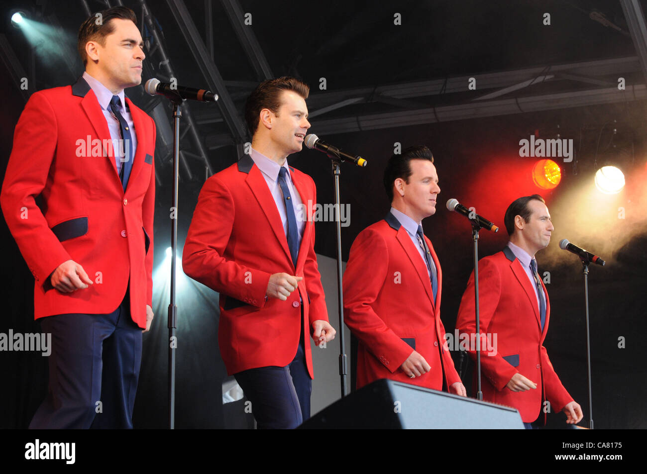London - Cast of 'Jersey Boys' at West End Live at Trafalgar Square, London  - June 24th 2012 Photo by People Press Stock Photo - Alamy