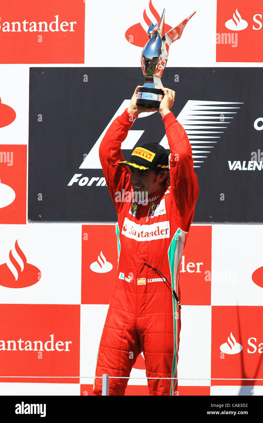 European Grand Prix - Formula One - F1 - Valencia, Spain - 24/06/2012 - Sunday, Race - Fernando Alonso wins in Valencia - Victory and Celebration Stock Photo