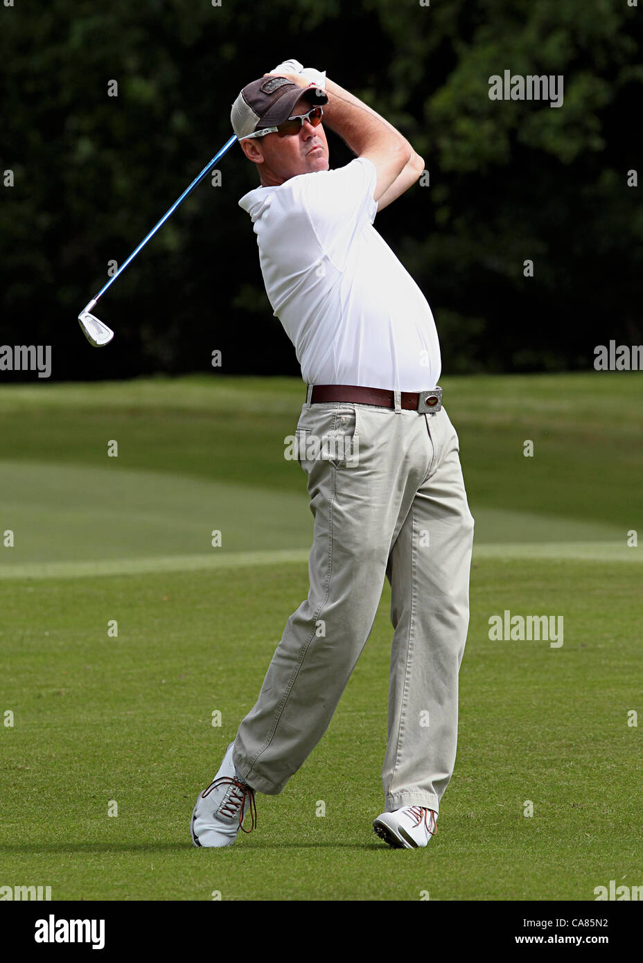 25.06.2012. Sunningdale Golf Club, Berkshire, England.  Former major champion Rich Beem of America teeing off during the International Final Qualifying for the Open Championship at Sunningdale Golf Club, Berkshire, England - Monday 25th June 2012 Stock Photo