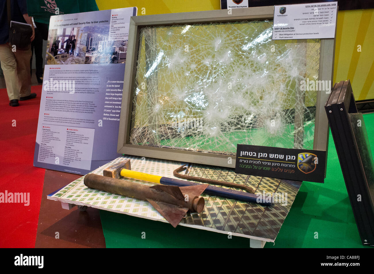 A display of break-proof and blast-proof security windows at Homeland Security 2012 trade fair. Tel-Aviv, Israel. 26-June-2012. Stock Photo