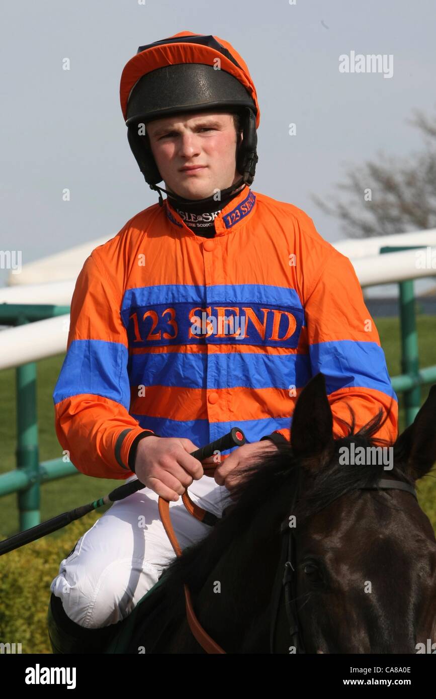 09.04.2011 Totesport Grand National Day, Bangor on Dee Racecourse. In this picture Campbell Gillies aboard Moufatango (France) Stock Photo