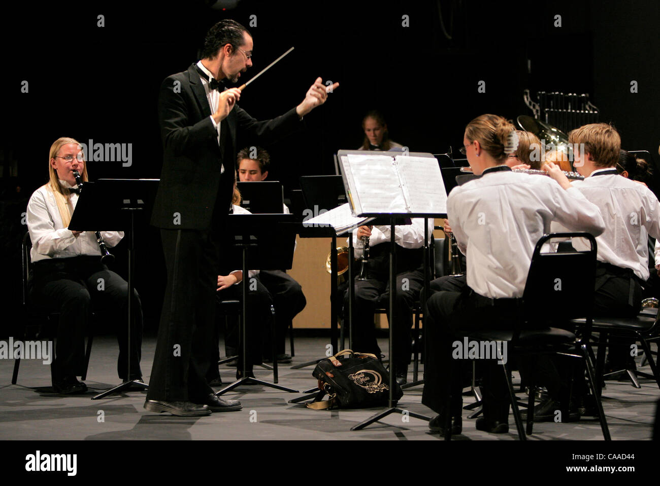 The Valley Center High School Band performs at the new Maxine Theater, directed by CHRISTIOPHER HOLLYDAY.  U/T photo CHARLIE NEUMAN Stock Photo