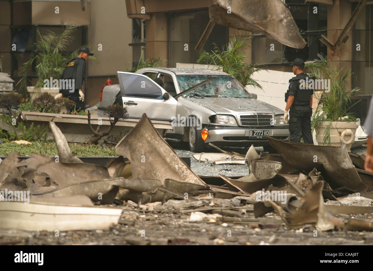 Aug 05, 2003; Jakarta, DKI, Indonesia; An explosion occur at JW Marriott Hotel in downtown Jakarta, killing 14, wounding 100 and damaging nearby buildings. The cell phone detonated a bomb in a Toyota Kijang van.  The terrorism bombing happened 2 days before the verdict for Bali bomber Amrozi. Stock Photo