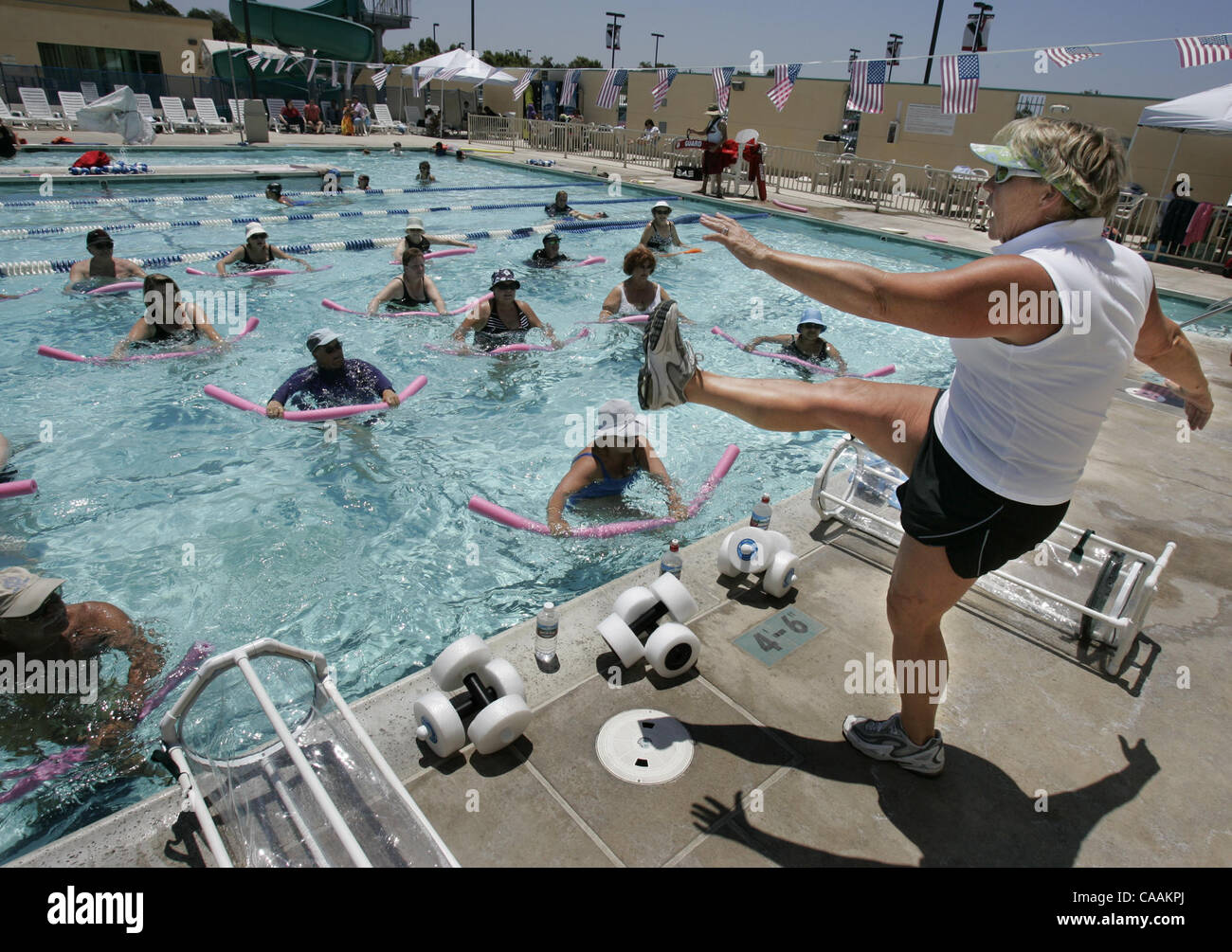(Published 8/2/2005, E-1) SLwaterexercise242314x003---Mary Lou Bergeson (pictured at right) is a water exercise instructor at the Joe and Mary Mottino Family YMCA in Oceanside.  Story is on water exercise and how it's a great workout for every age and fitness level. Photo/Scott Linnett Stock Photo