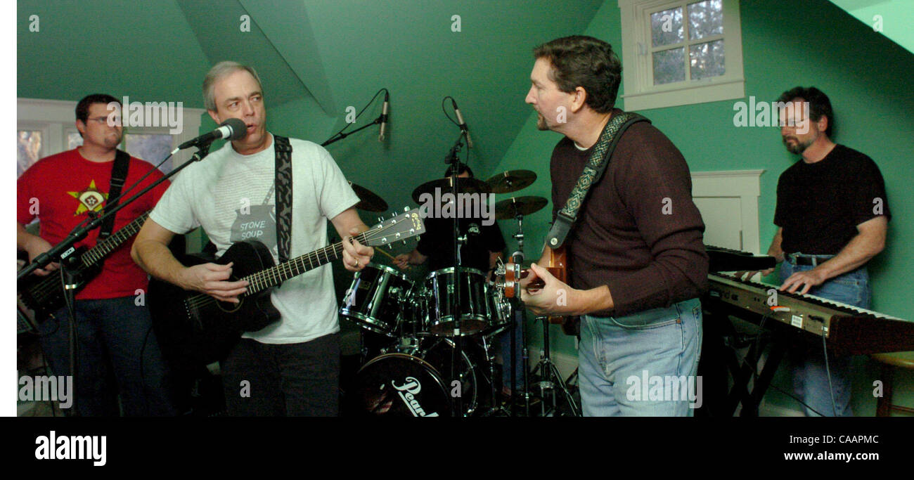 Stone Soup, a rock band made up mostly of guys in their 50's, rehearses