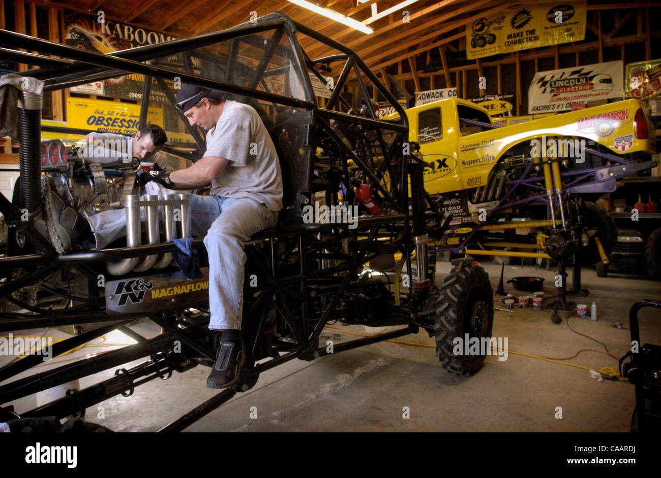 Andy Salerno, left, and Chad Fortune worked on the Blue Thunder truck ...