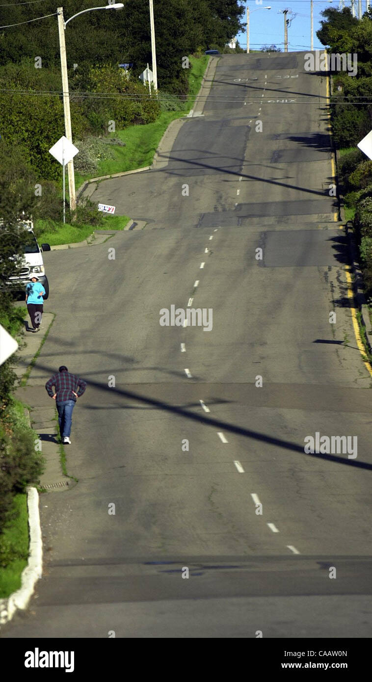 4:25 PM:  Local residents use the steep rise of the top of Moeser Lane for exercise on Wednesday February 18, 2004 in El Cerrito, Calif.   (Contra Costa Times/ Gregory Urquiaga) Stock Photo