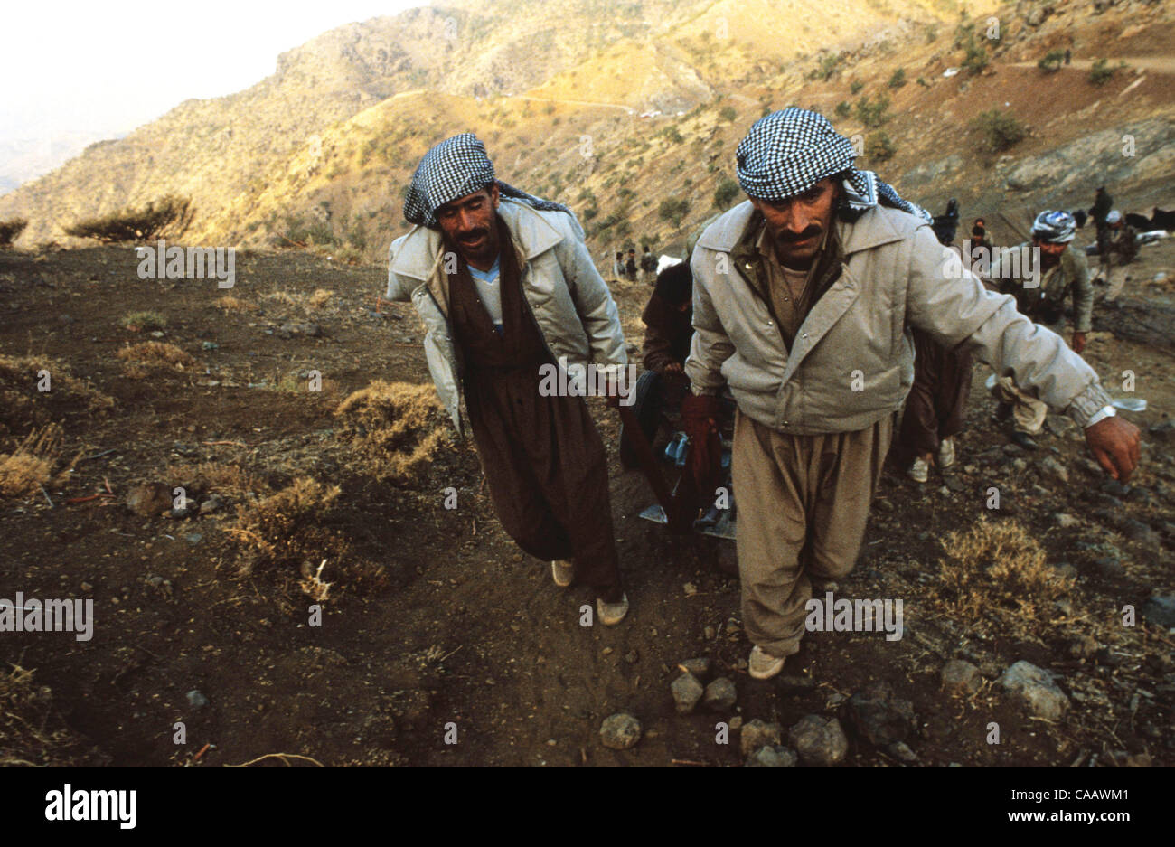 Nov 01, 1992; Kurdistan, IRAQ; Kurdish people in Northern Iraq. One of the 1991 Persian Gulf War's main consequences  was a mass exodus of almost the entire Kurdish population of northern Iraq toward the Iranian and Turkish borders. Those left behind suffered poverty and  hardship. Stock Photo