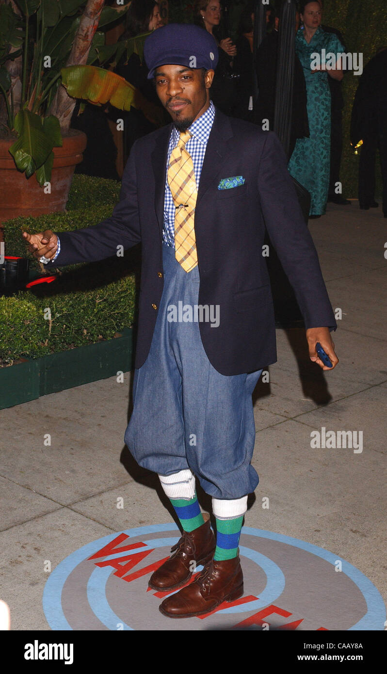 Feb 29, 2004; Los Angeles, CA, USA; Outkast's ANDRE 3000 arrives at the 2004 Vanity Fair Oscar Party at Morton's in West Hollywood, CA on Feb. 29, 2004. Stock Photo