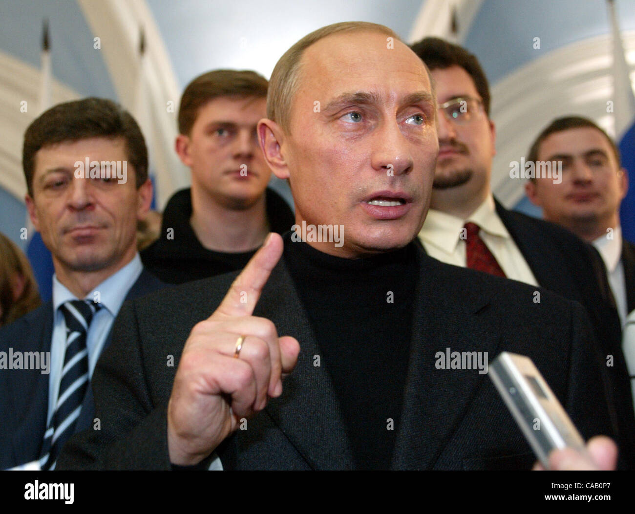 The president of Russia Vladimir Putin (on the right) and Dmitry Kozak in night of elections in an elective staff. (Credit Image: © PhotoXpress/ZUMA Press) RESTRICTIONS: North and South America Rights ONLY! Stock Photo