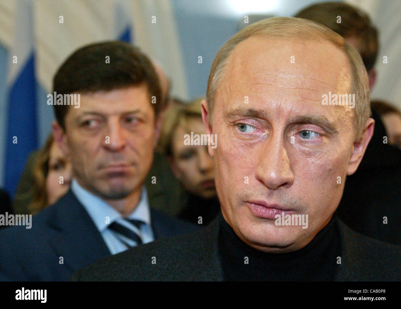 The president of Russia Vladimir Putin (on the right) and Dmitry Kozak in night of elections in an elective staff. (Credit Image: © PhotoXpress/ZUMA Press) RESTRICTIONS: North and South America Rights ONLY! Stock Photo