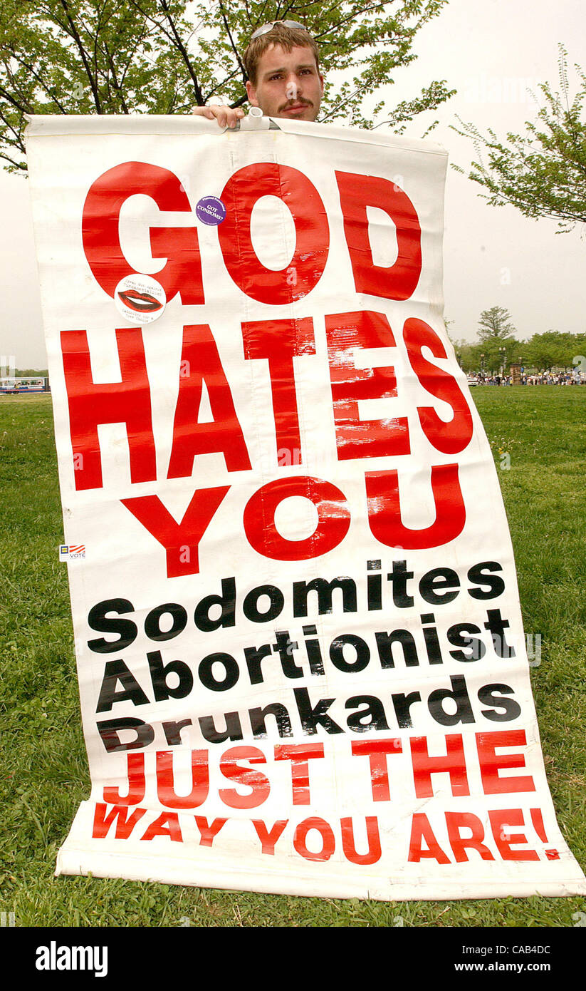 Pro-Life activist demonstrates against the 'March For Women's Lives,' on the Mall in Washington, April 25, 2004.    United States Stock Photo