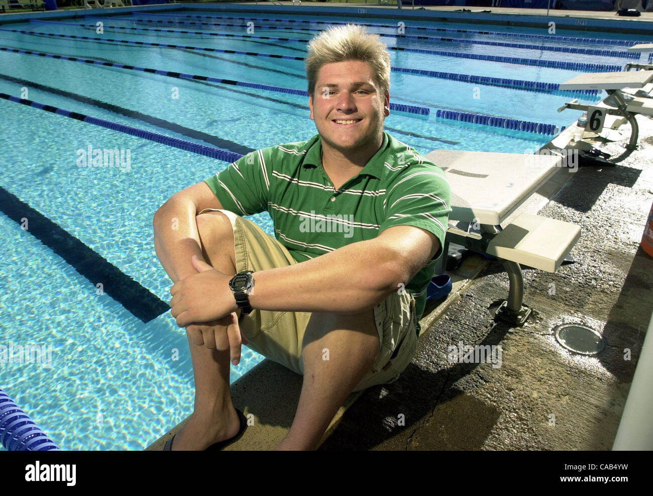College Park swim captain, Tim Matheson, 18, has played an important role in how well the team is doing.  Photo taken at College Park High School in Pleasant Hill, Calif. on Friday, April 23, 2004.  (CONTRA COSTA TIMES/TUE NAM TON) Stock Photo