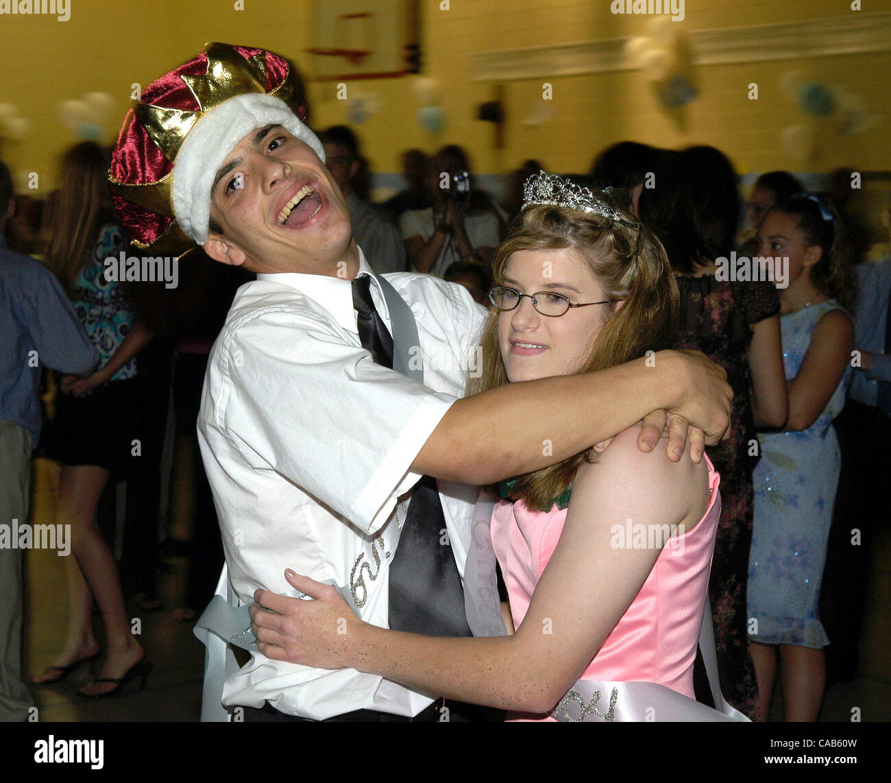 May 05, 2004; Woodstock, GA, USA; Mentally disabled students dance at the Special Needs Prom in Woodstock, GA. Prom King and Queen share a dance together. DANIEL MONCRIEF, 19, and CARA HAYNES, 18, at the Community-wide prom only for disabled and special needs students. Stock Photo