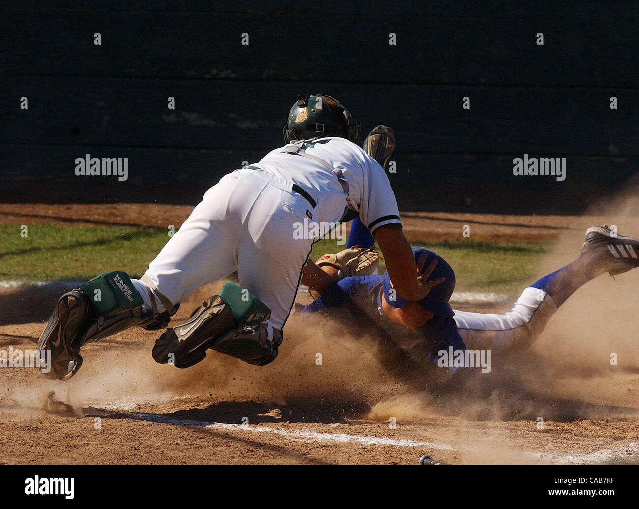 De La Salle's catcher Parker Hanks, 7, fails to tag Clayton Valley's
